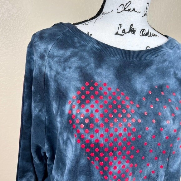 Tommy Hilfiger Blue Tie Dye Red Heart Side Stripe Sweatshirt Dress size L baddie - Picture 11 of 16